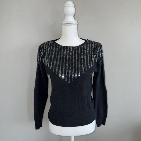 de rotchild Sweaters - Vintage 80’s Lambswool Angora Women’s Sweater Small Black Sequins Shoulder Pads